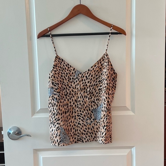L'AGENCE Jane V Neck Cheetah Silk Camisole Animal Print Tank Top XS Women's
